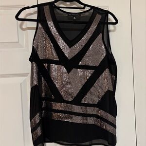 Saks Fifth Avenue Black and Silver Geometric Sequin Tank Top